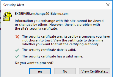 problem with the site security certificate