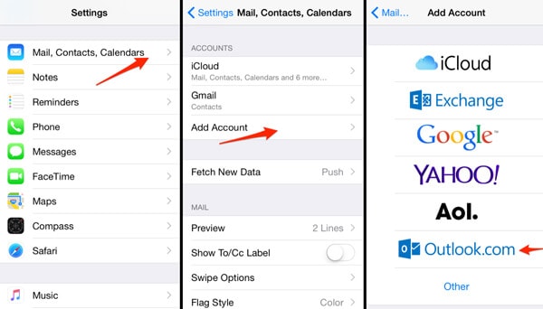 re-add outlook account on iphone