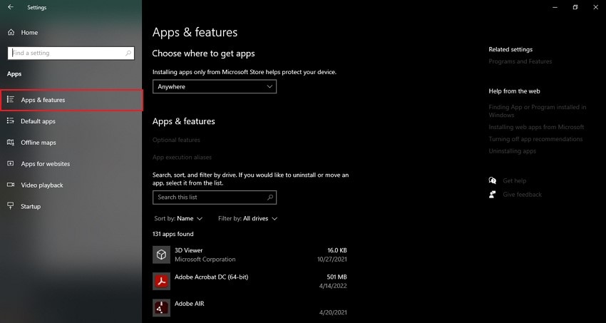 access windows apps