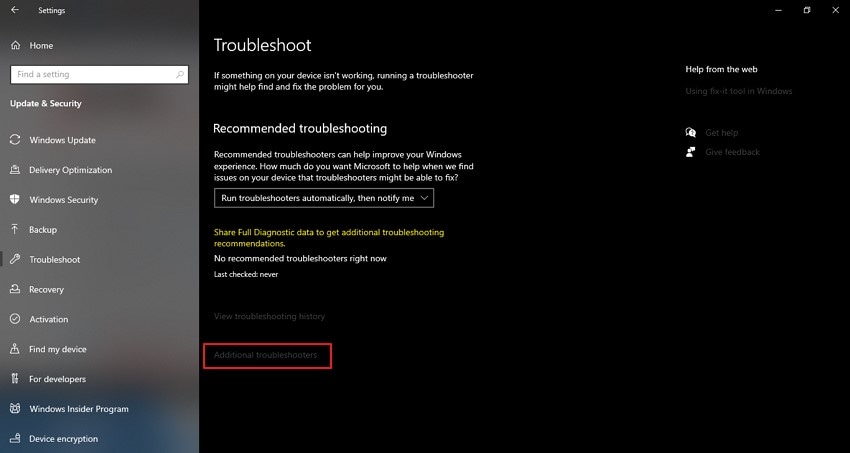 access additional troubleshooters