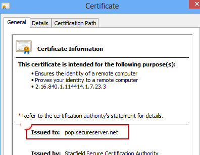 security certificate information