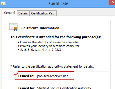 informazioni sul certificato di sicurezza