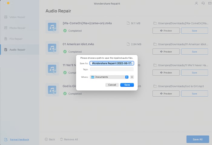 guardar archivos de audio