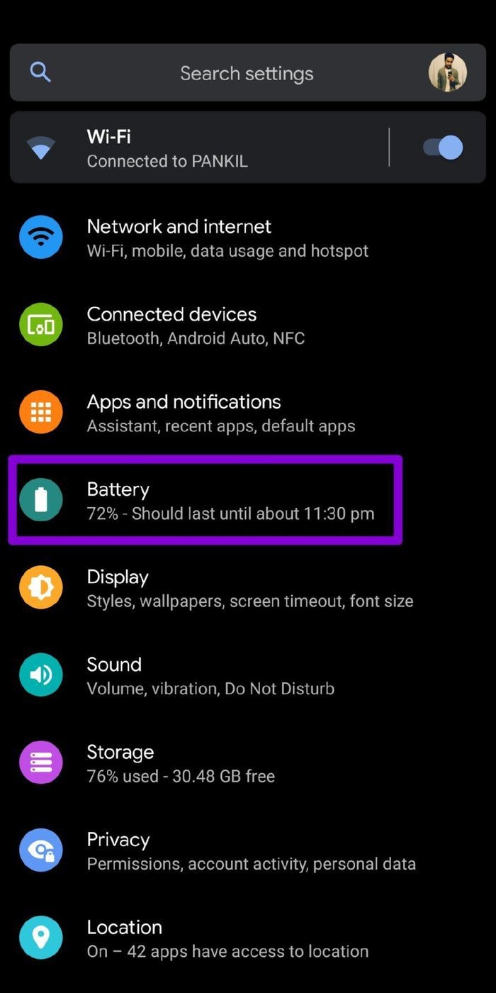 choose battery in the settings