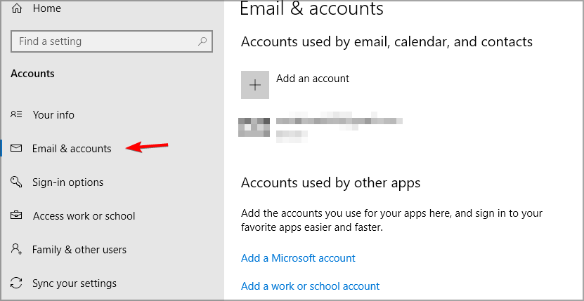select emails & accounts from accounts window