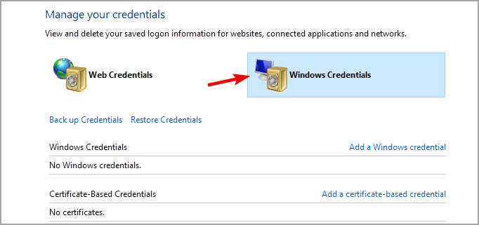 search windows credentials