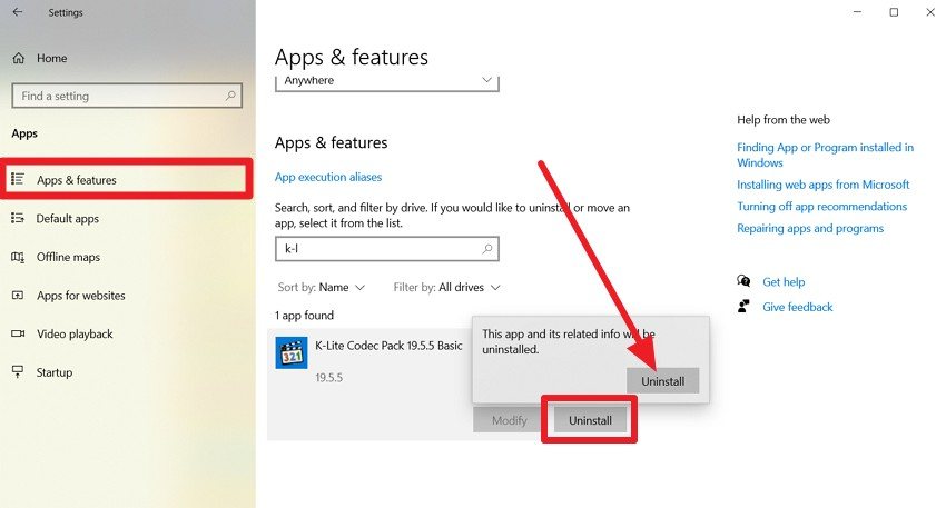 choose the uninstall button