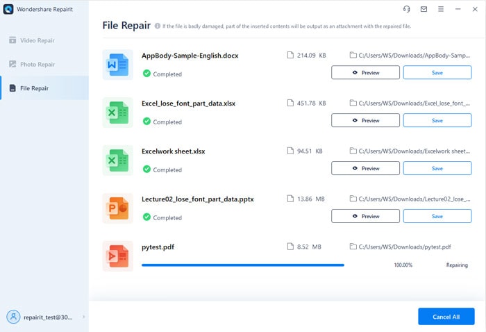 iniciar la reparación en Wondershare Repairit