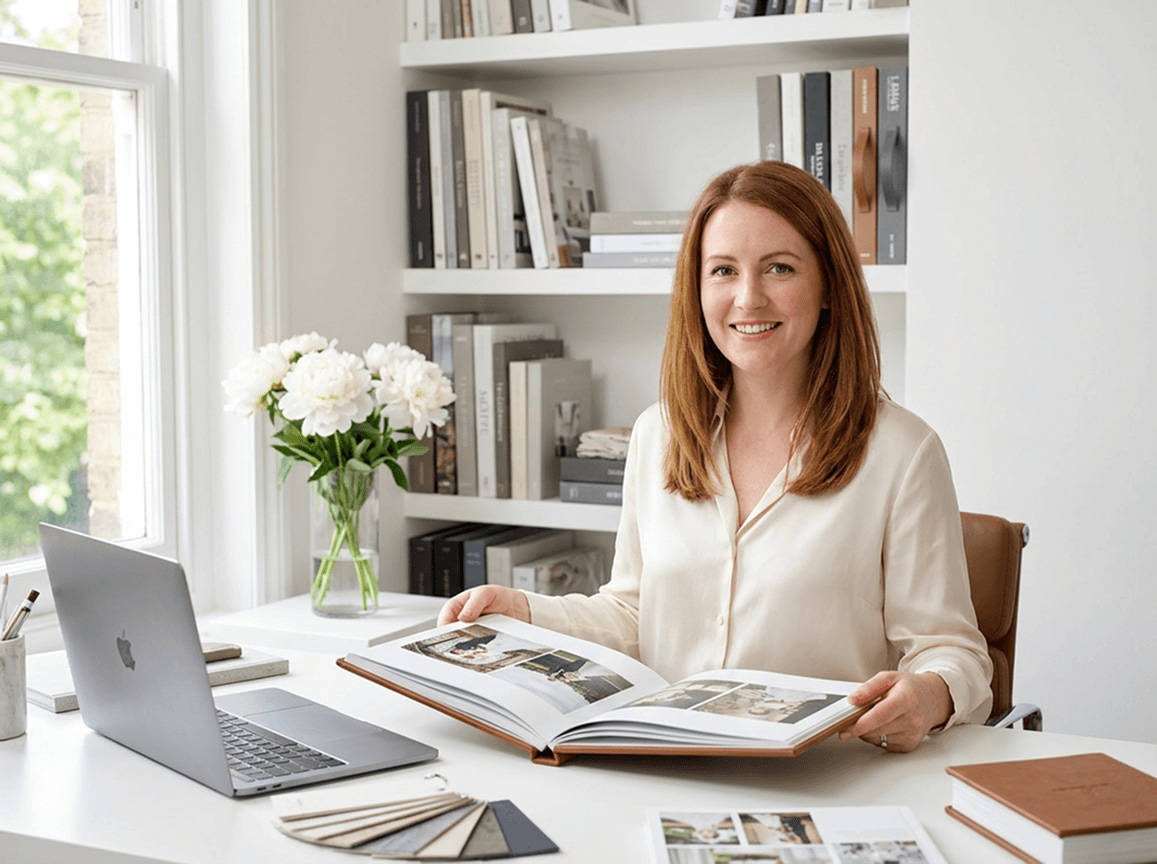 A wedding album designer reviewing restored PSD files