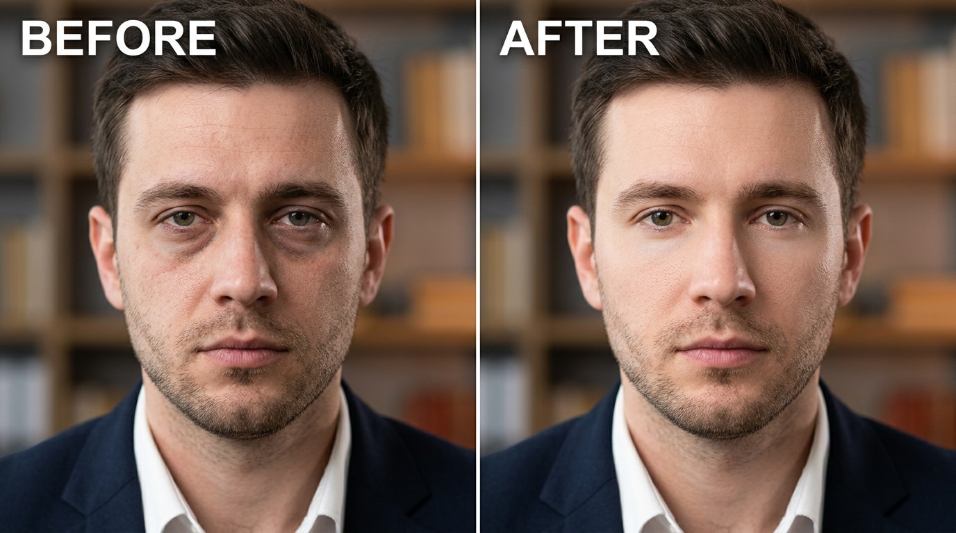 dark circles and eye bags in professional headshot