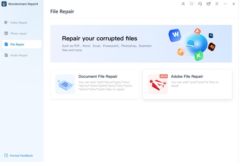 open the adobe file repair option