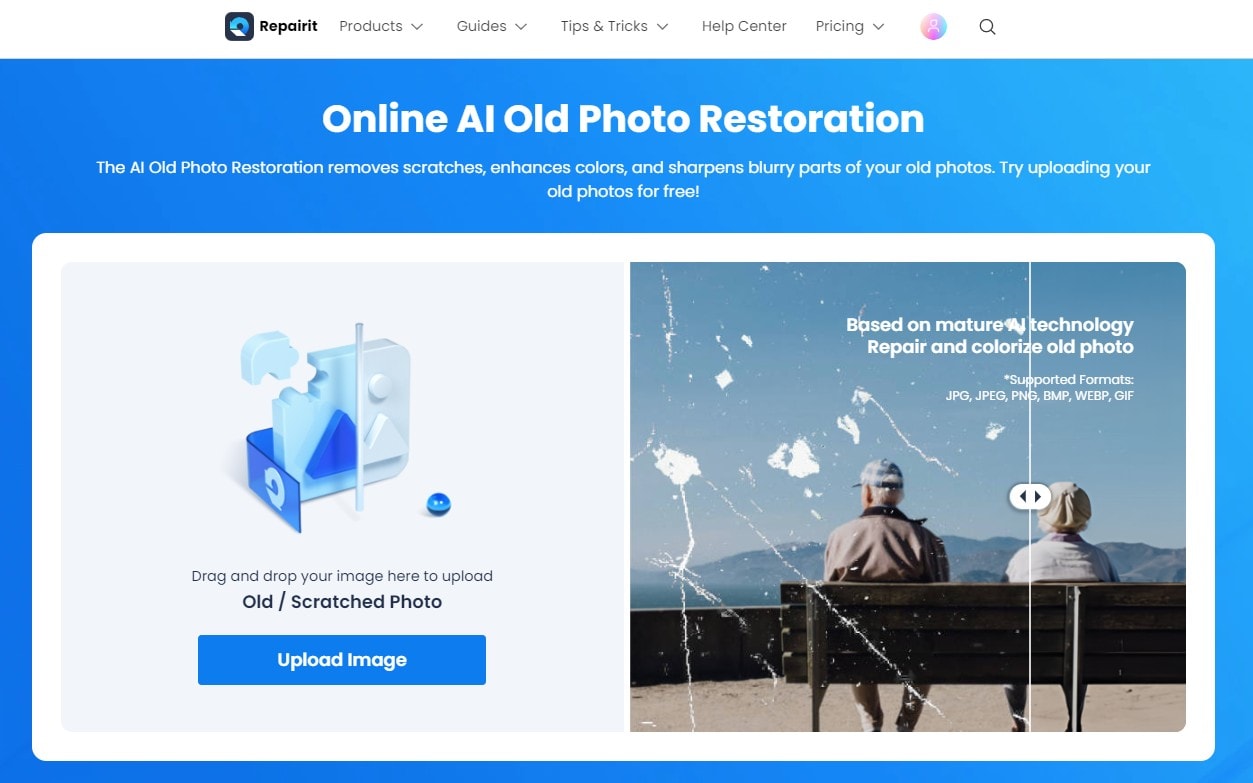 repairit online photo restoration homepage 