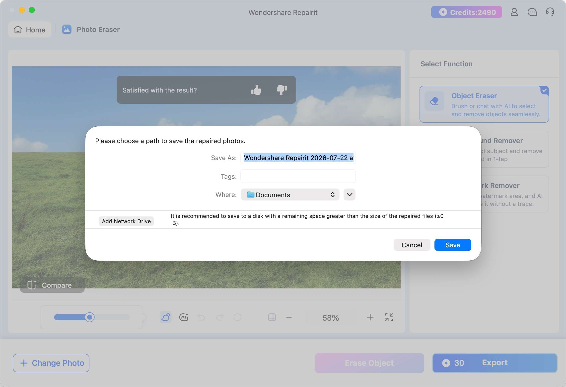choose a path to save erased photo on mac