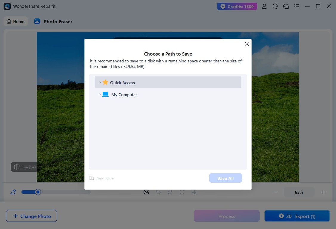 choose a path to save erased photo