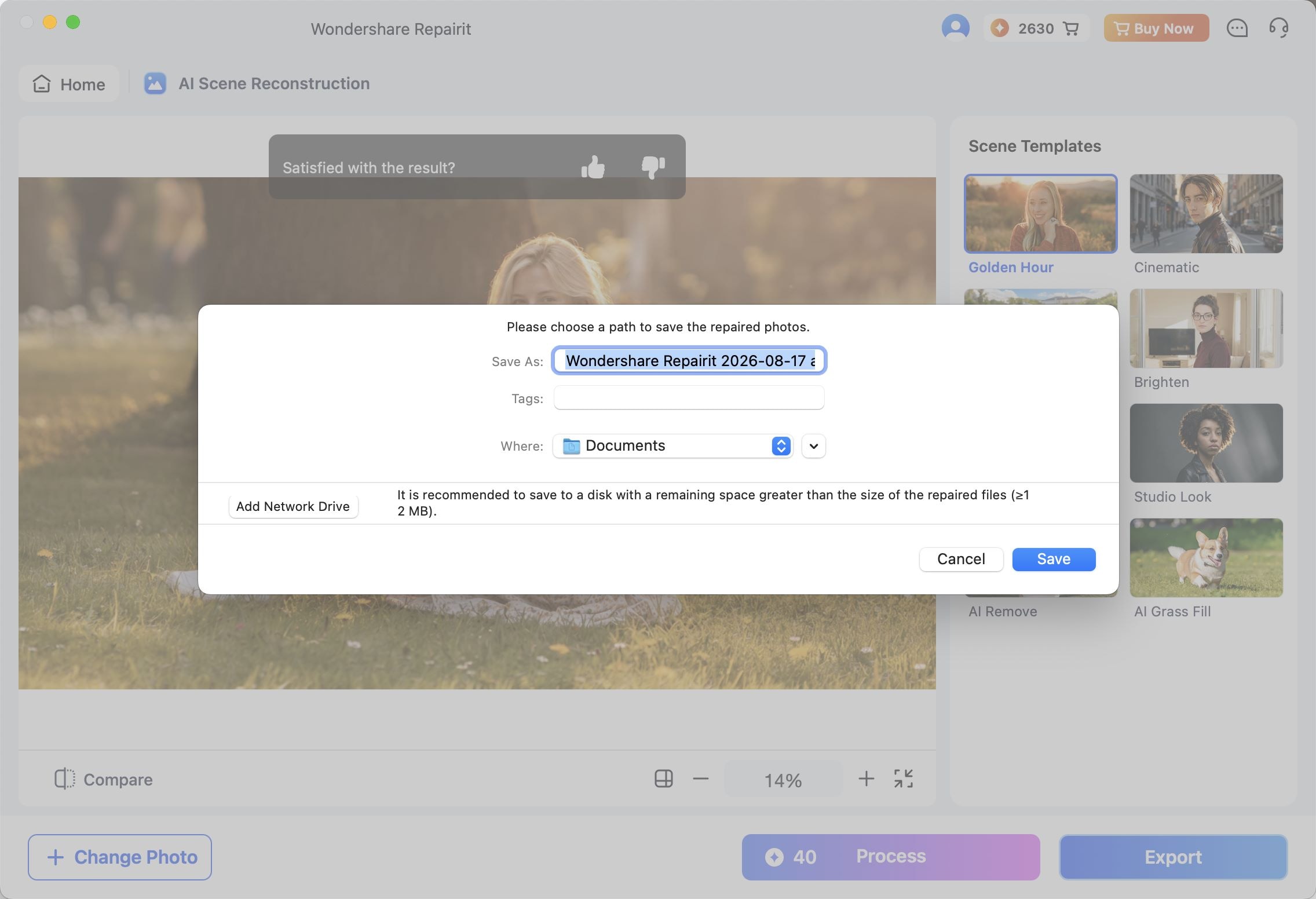 choose save path for ai scene reconstruction on mac