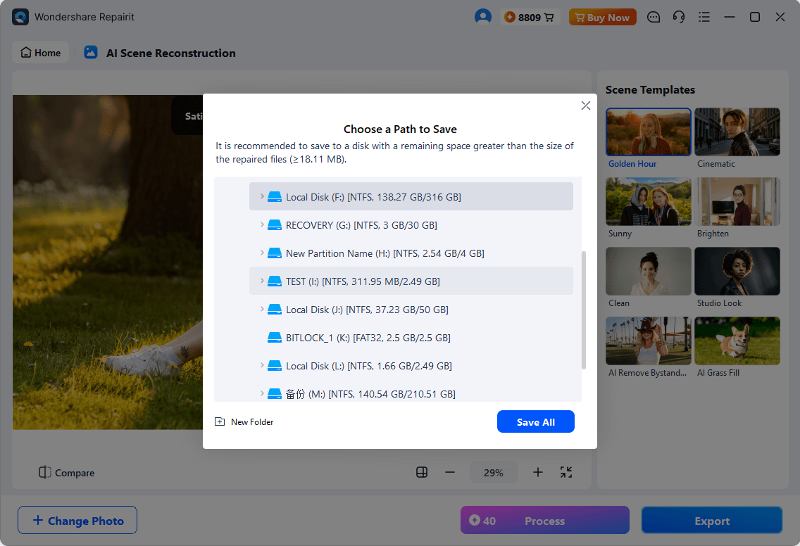 choose save path for ai scene reconstruction