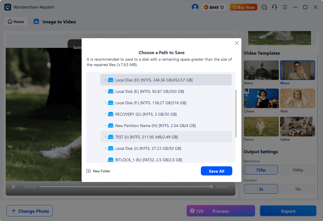 choose save path for ai video