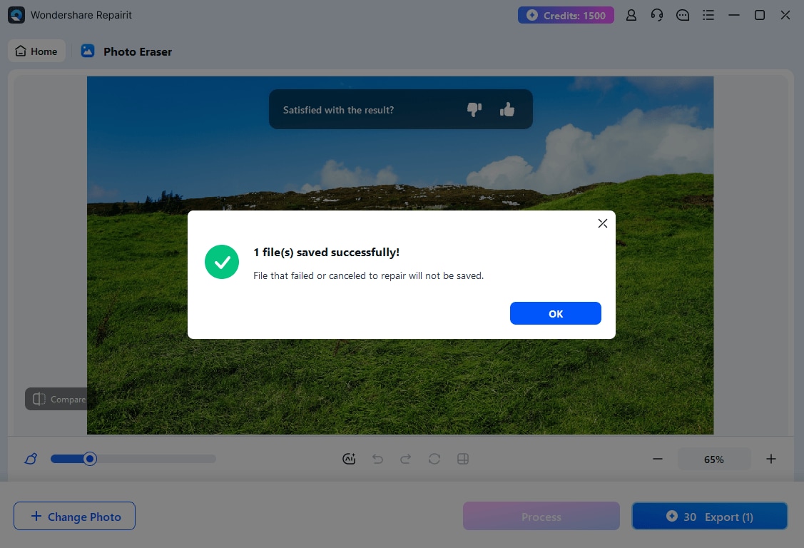 erased photo saved successfully