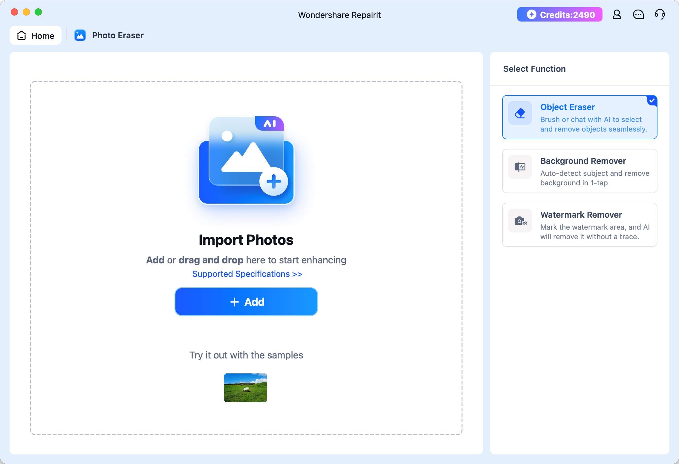 import photos to ai photo eraser