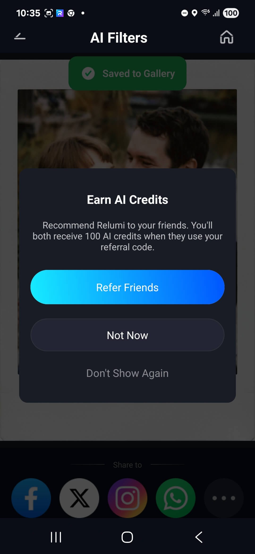earn ai credits popup after combine photo android