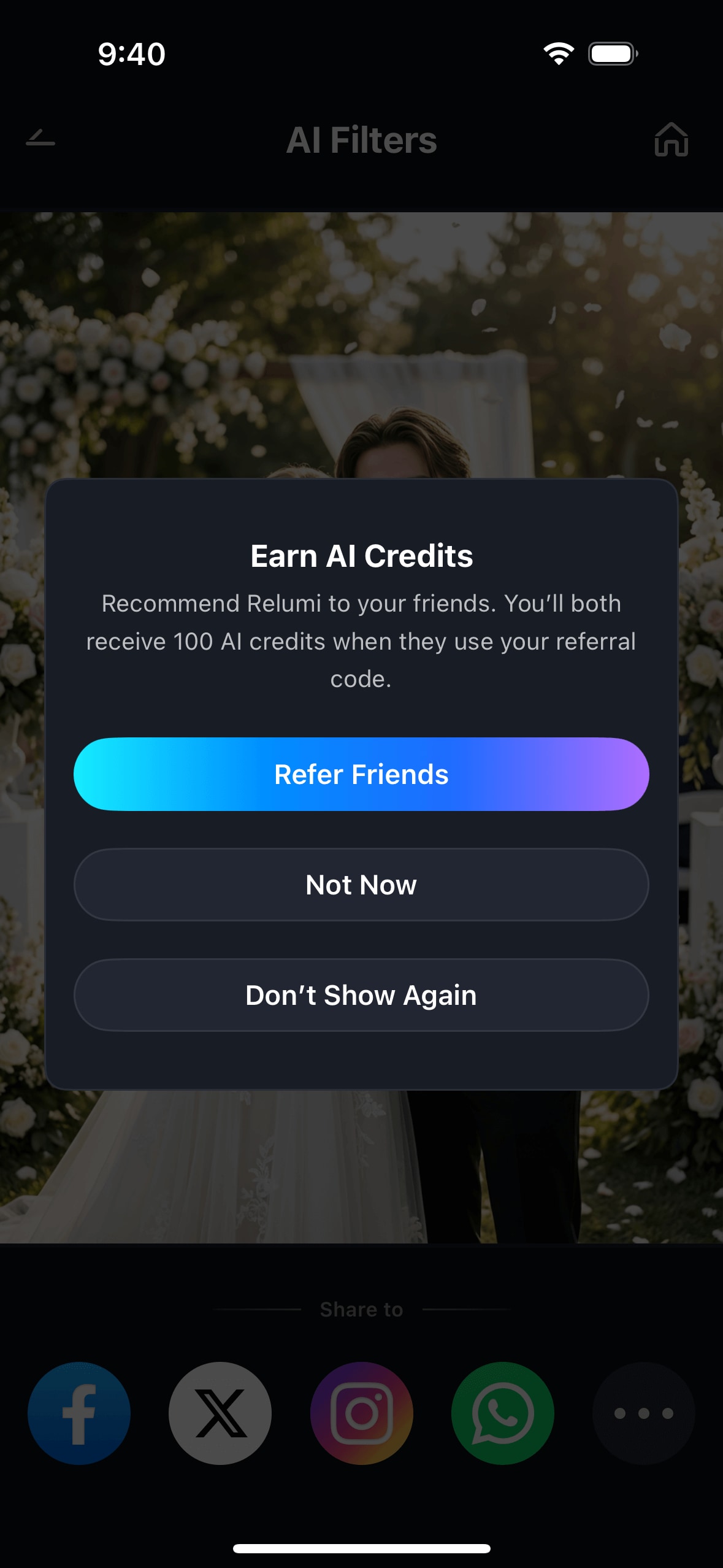 earn ai credits popup after combine photo ios