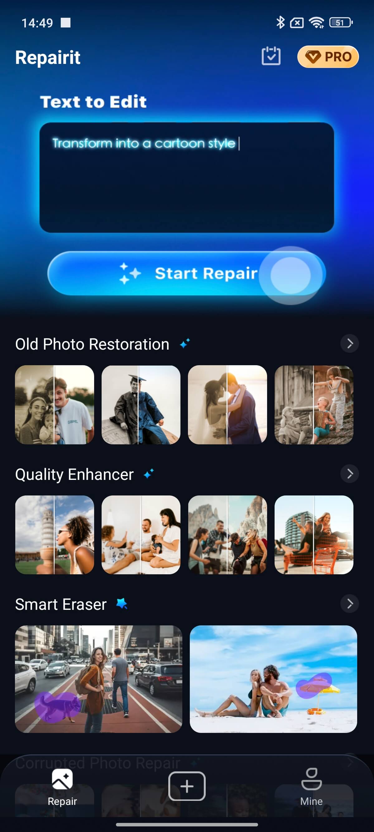 interfaz de la app repairit