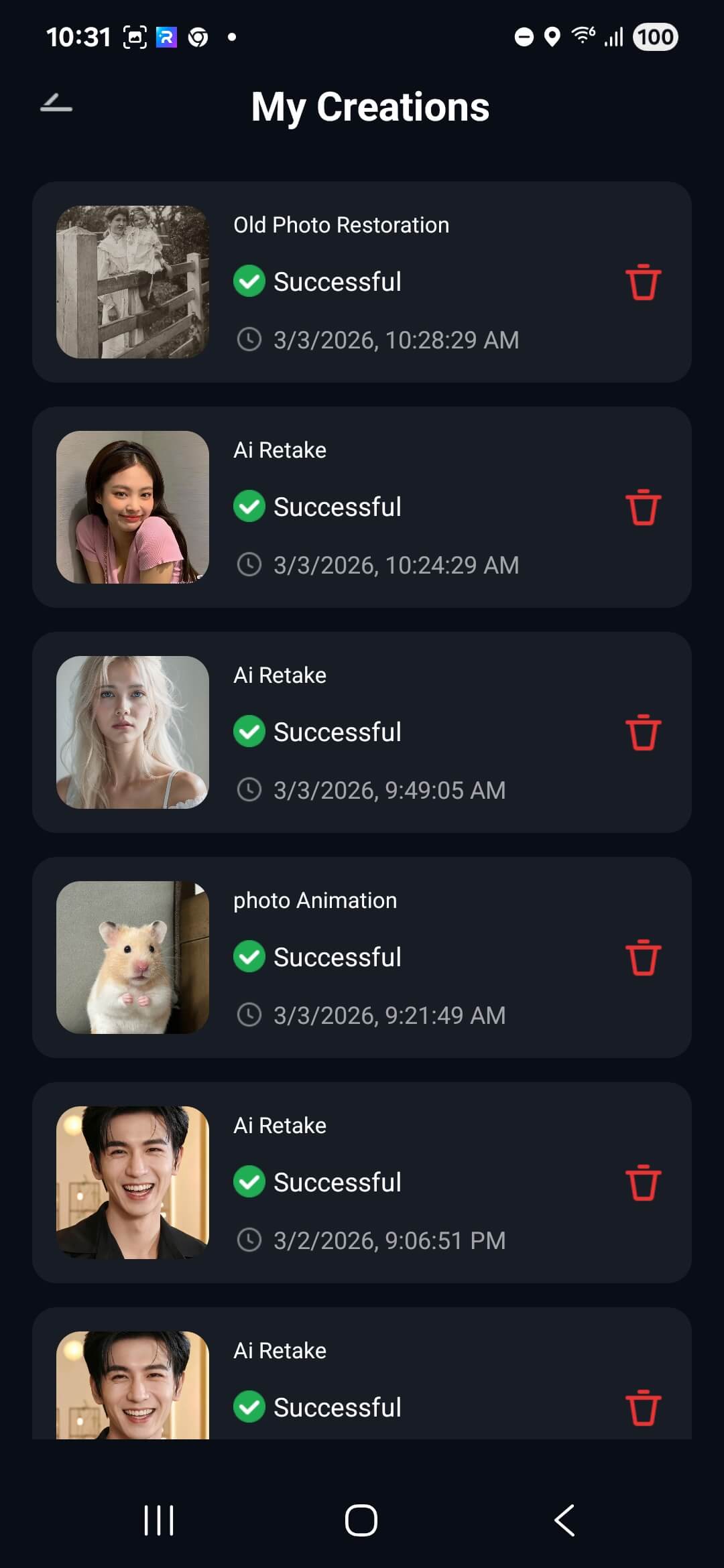 view restored photos in my creations android