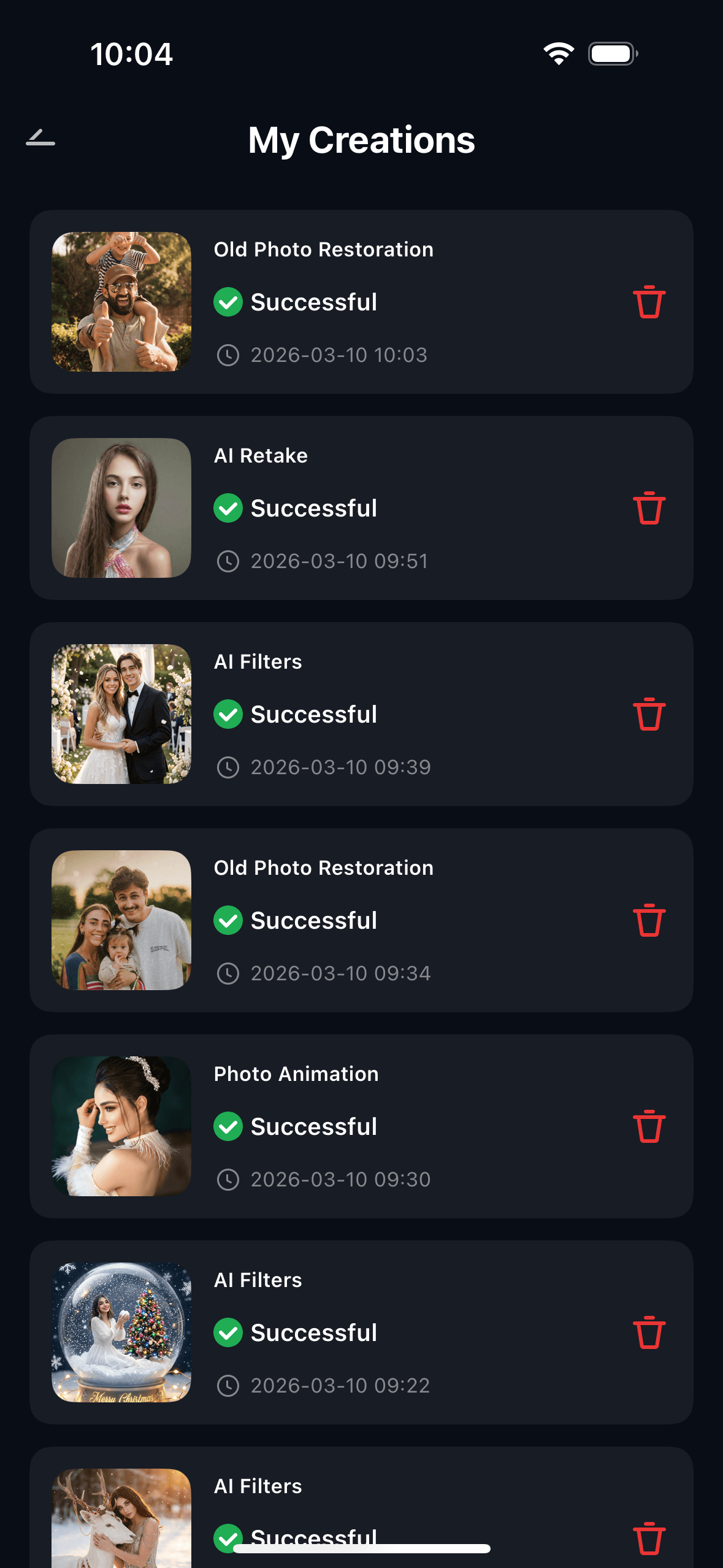 view restored photos in my creations ios