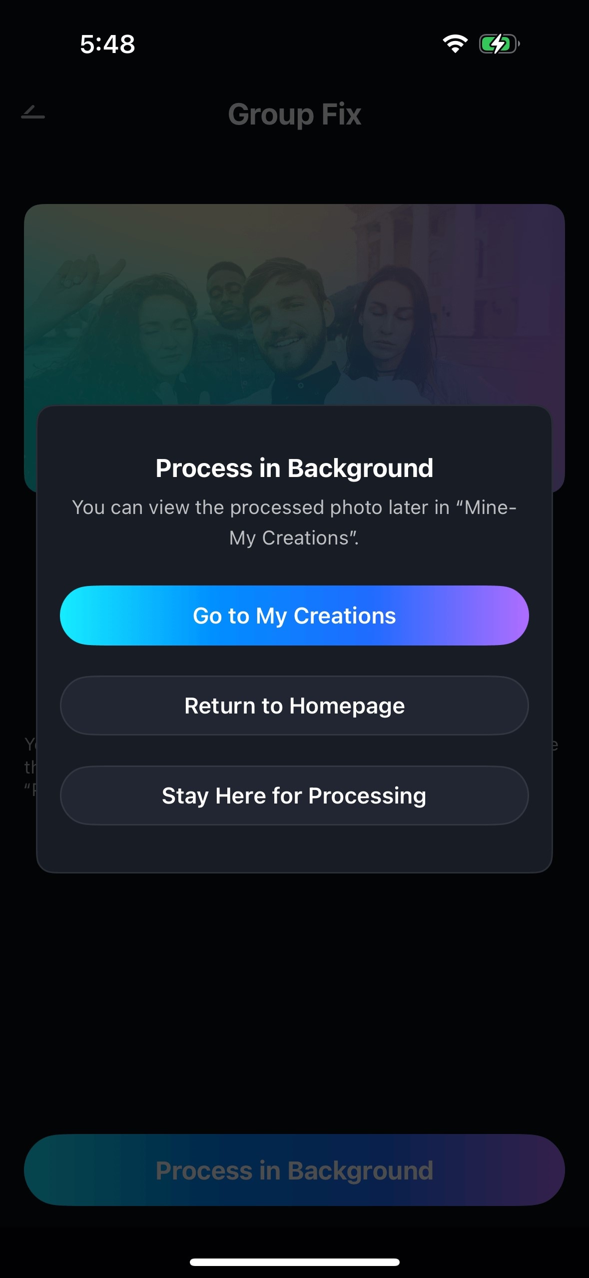 AI group photo fix processing in background on iOS