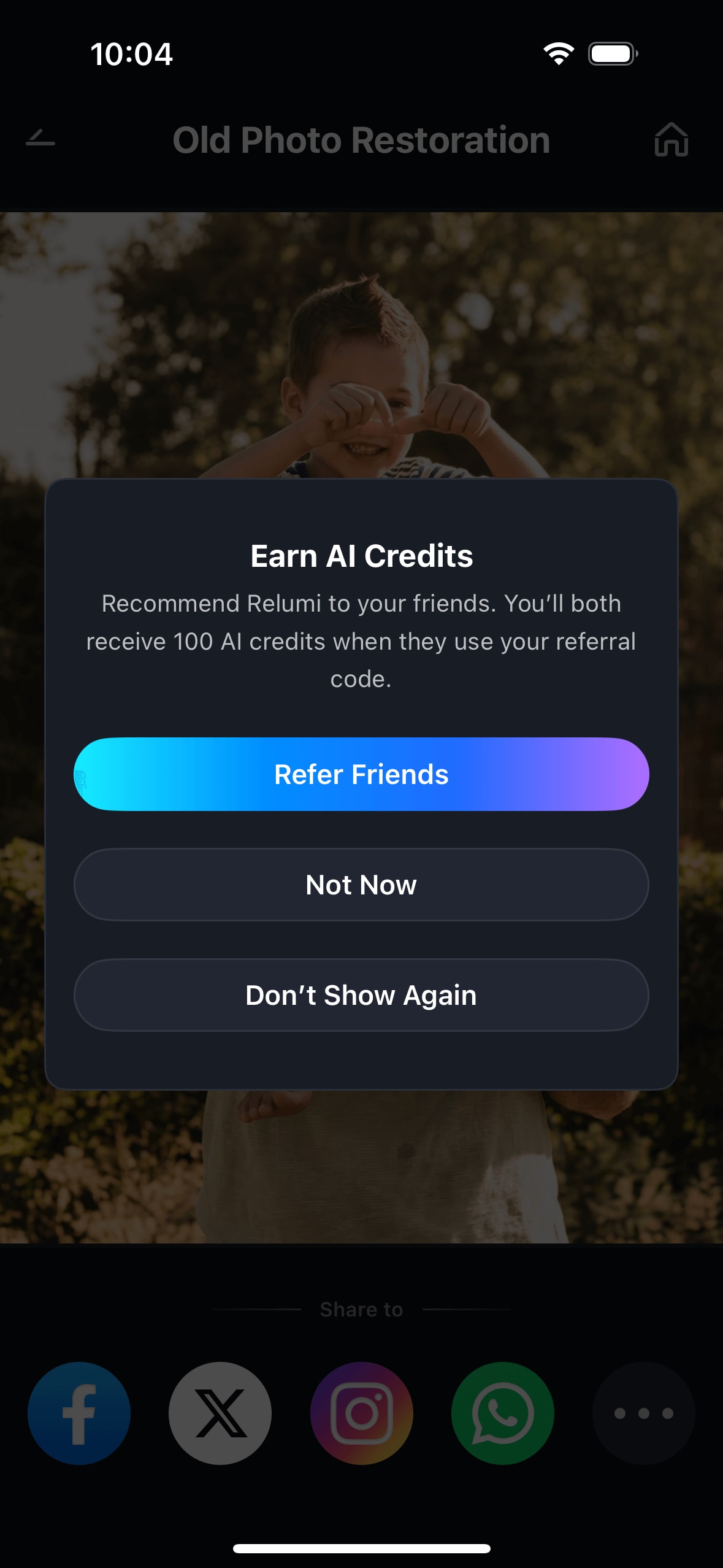 earn ai credits after restoring photo ios