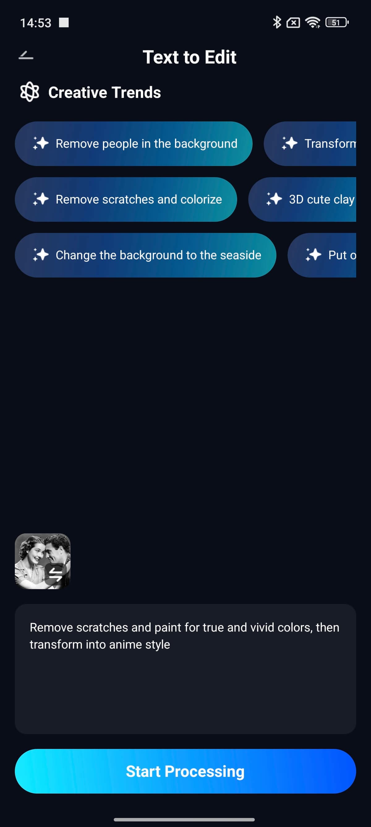 enter prompt and begin processing