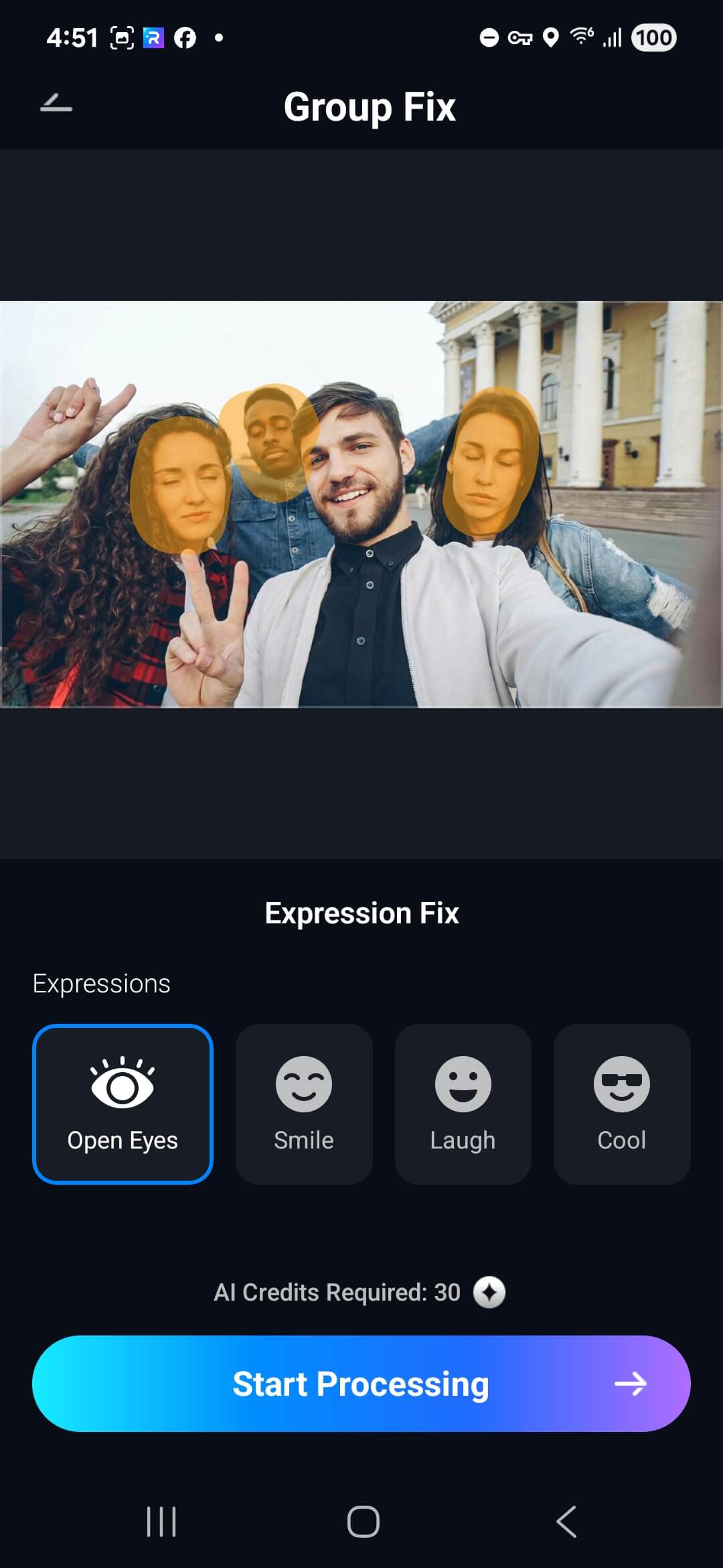 apply smile or open eyes effect in group photo fix android