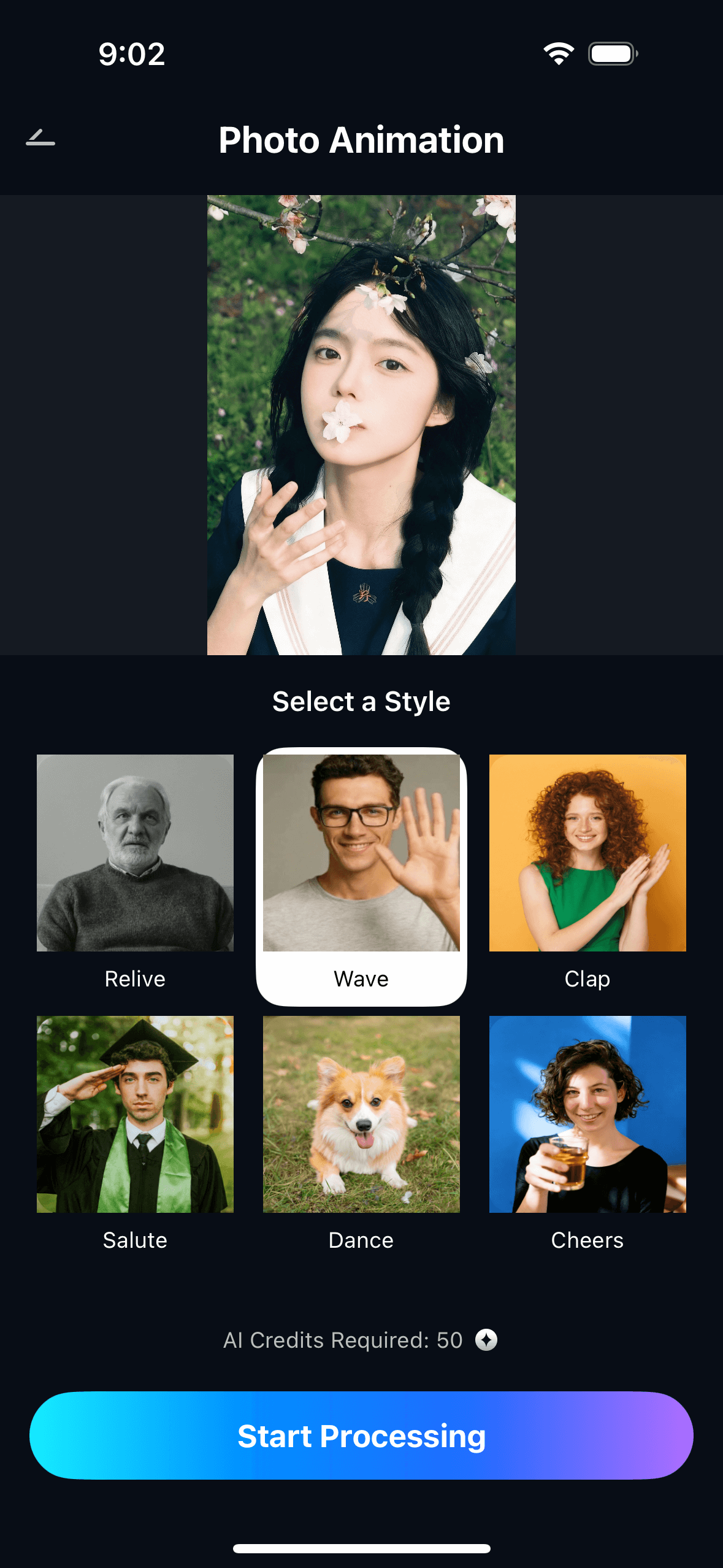 select wave animation