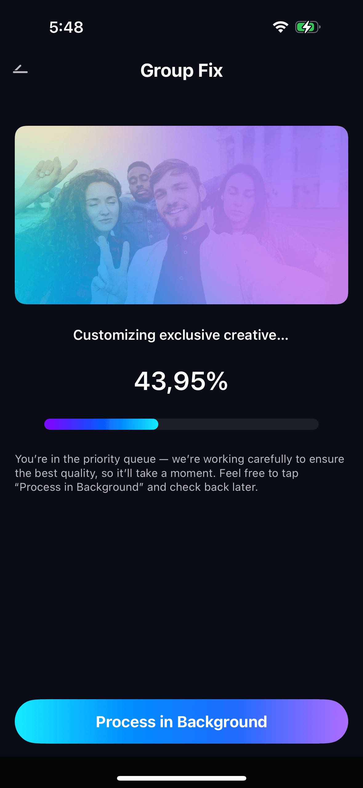 start AI group photo fix processing on iOS Relumi app