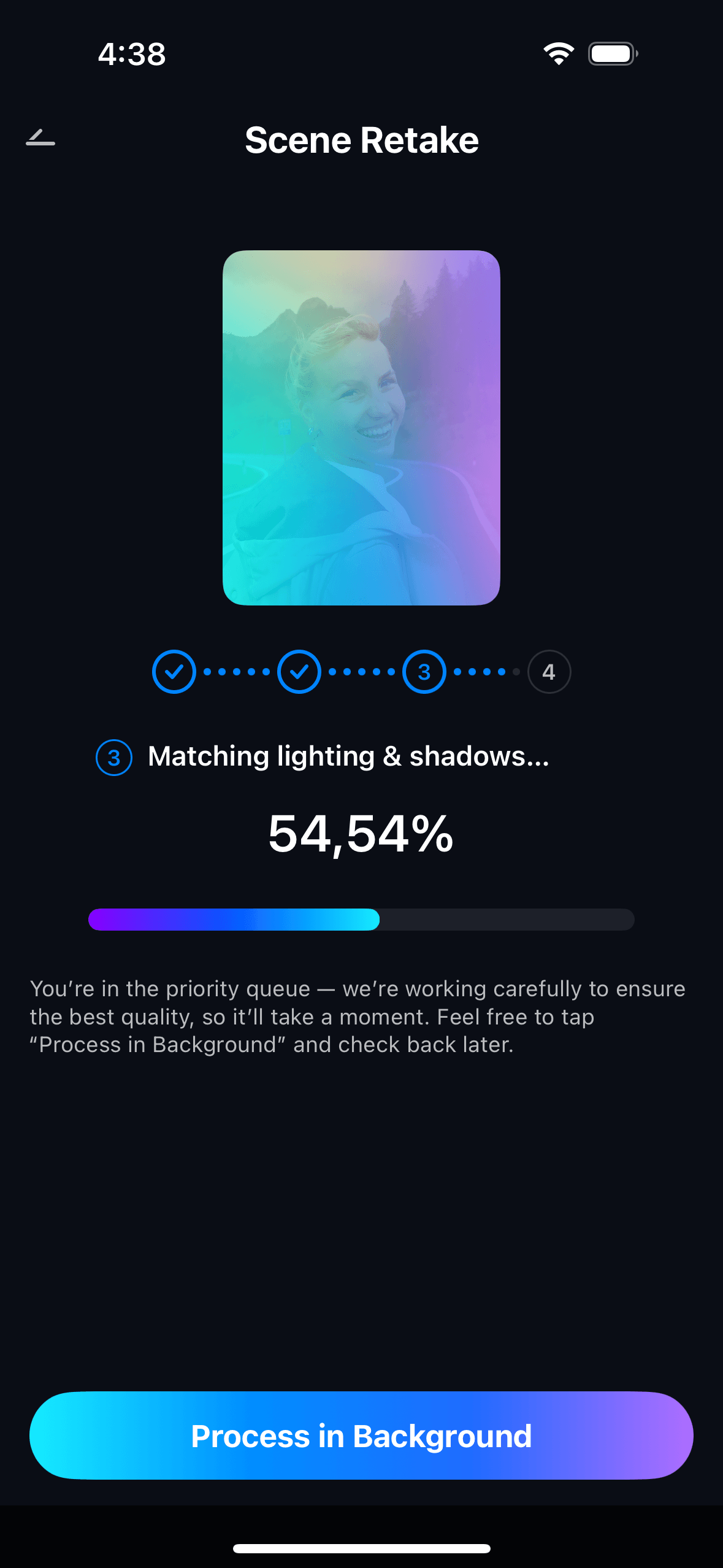 start scene retake processing ios