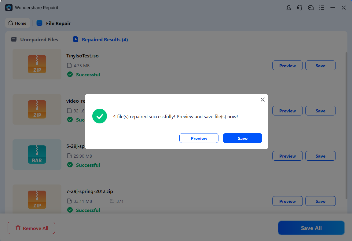 archive file repaired successfully on mac