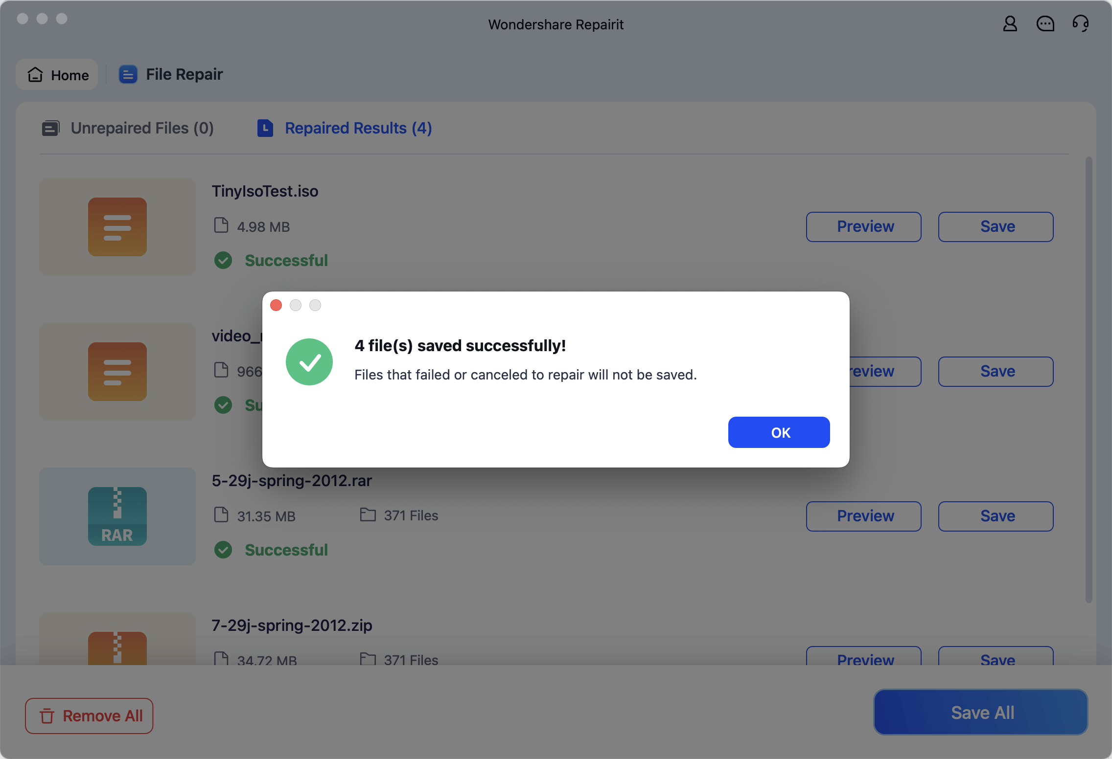 archive files saved successfully on mac