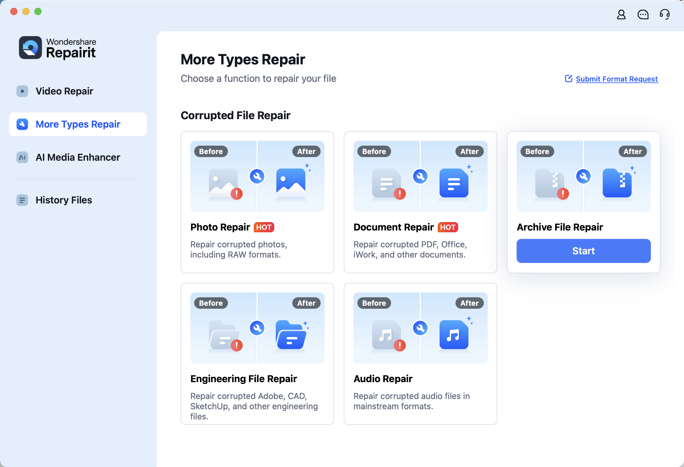 open archive file repair option on mac