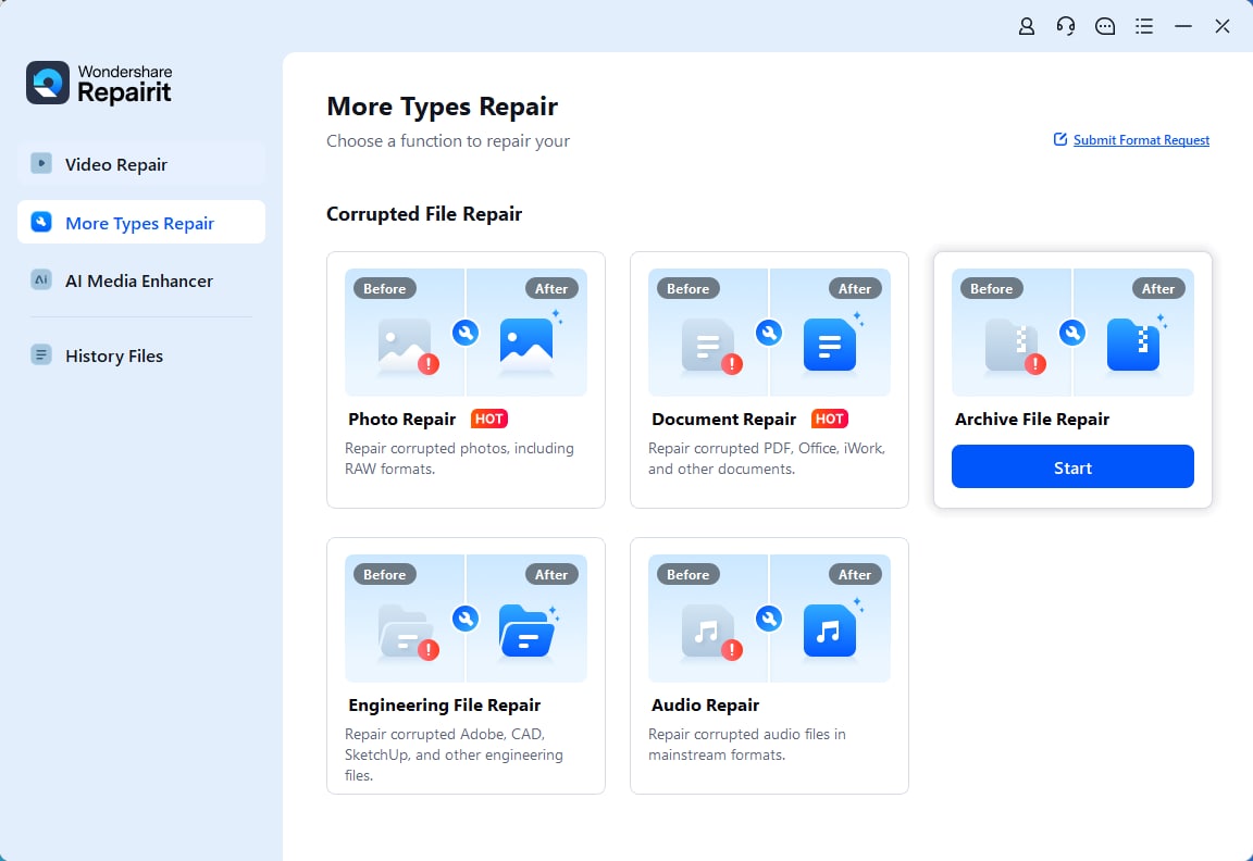choose archive file repair