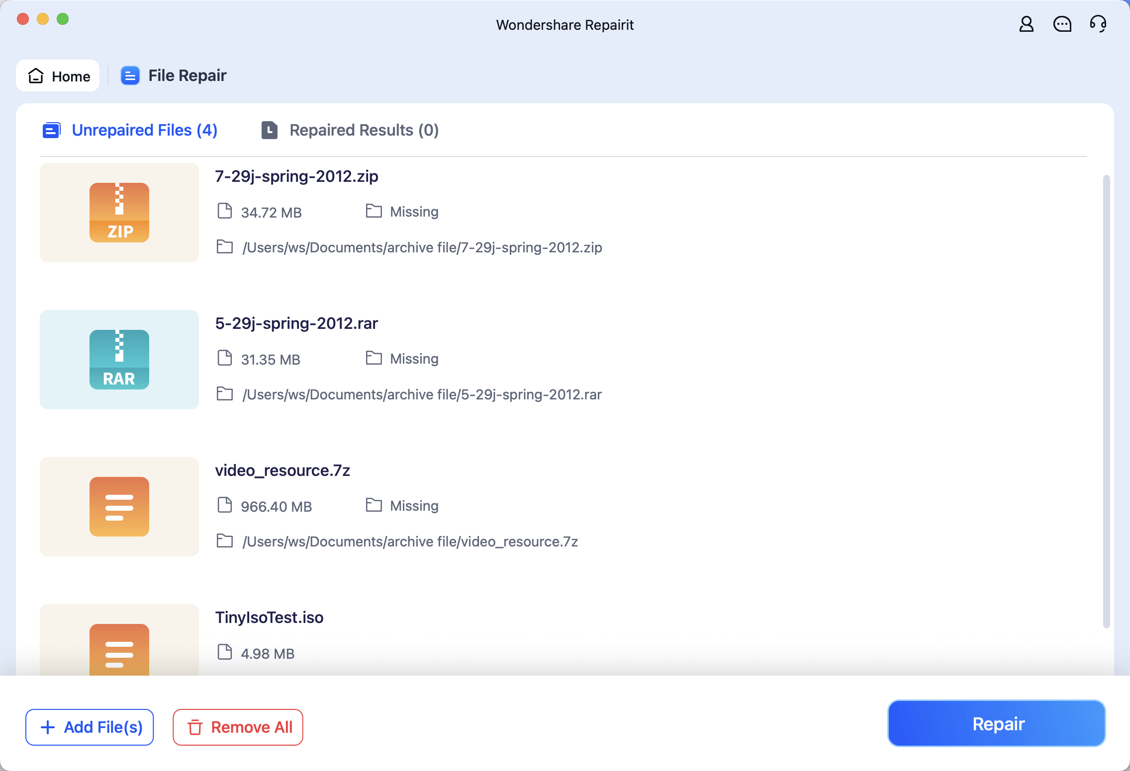 upload the archive files on mac