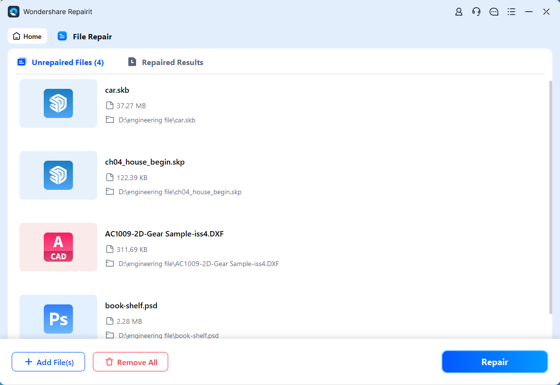 click repair after adding engineering files
