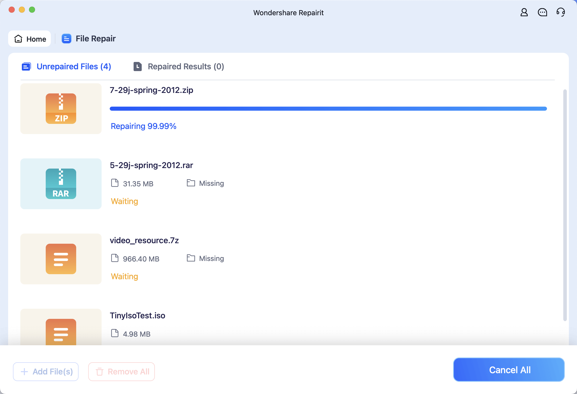 start repairing archive files on mac