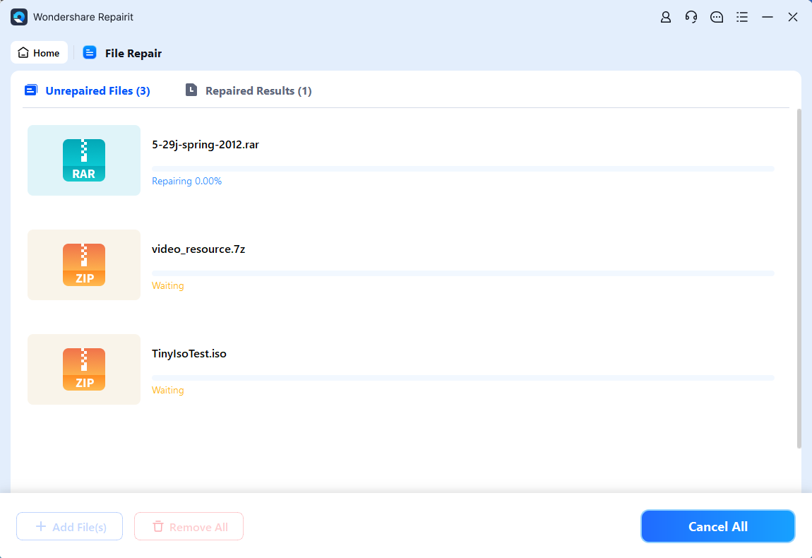 start archive file repair