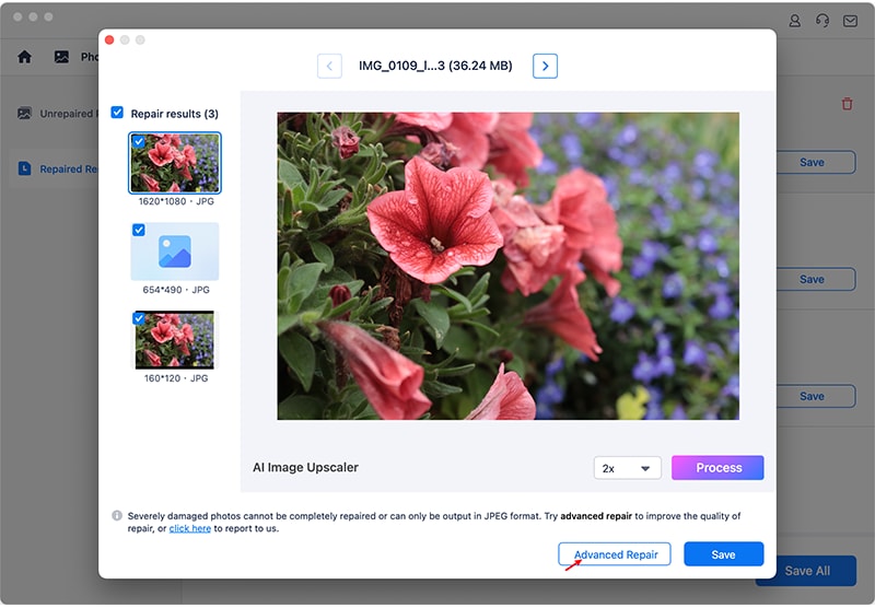 choose advanced photo repair on mac
