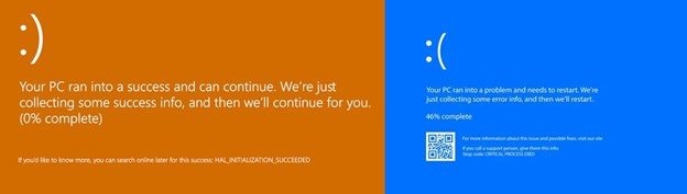 orange and blue screen of death 