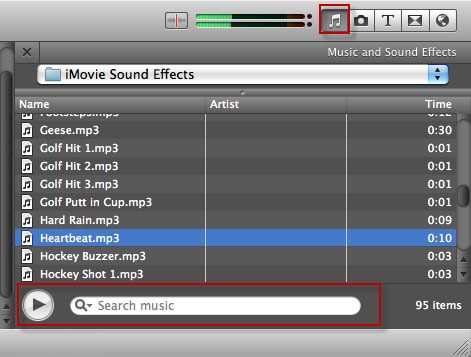 choisissez les effets sonores imovie