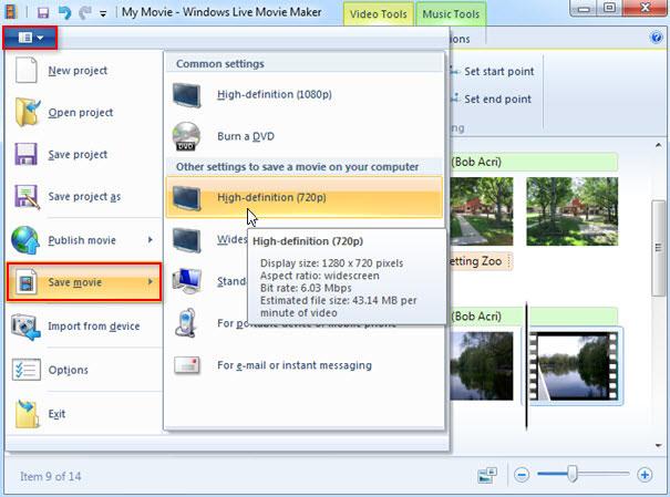 Membagi video di windows live movie maker