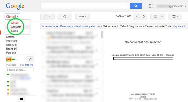 Transfert des contacts Gmail