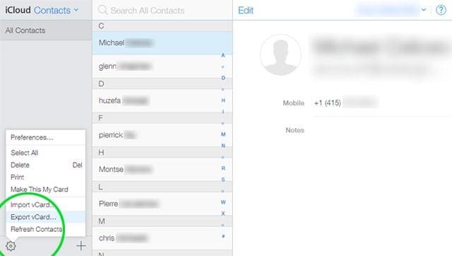 Export iPhone Contacts to vCard