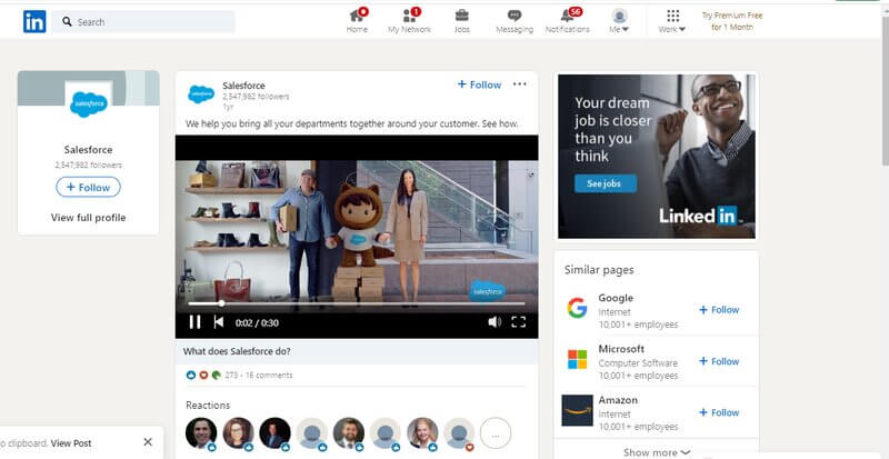Salesforce LinkedIn video ad